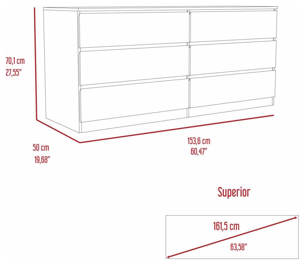 Seul 6 Drawer Double Dresser - Modern - Dressers - By Fm Furniture Llc ... intended for Fm Furniture Seul Modern Minimal Six Drawer Double Dresser With Superior Top