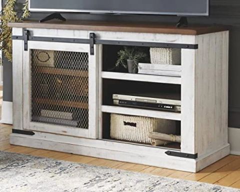 Signature Design By Ashley Wystfield Farmhouse Tv Stand Fits Tvs Up To ... with regard to Unlocking the Charm of Your Living Room with the Acres Farmhouse TV Console