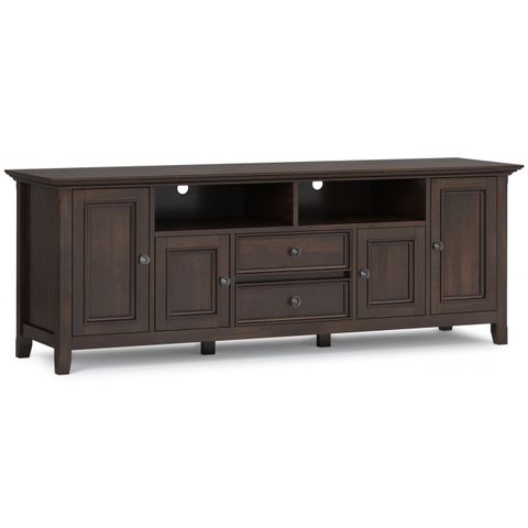 Simpli Home Amherst 72 Inch Wide Solid Wood Tv Media Stand In Brunette ... intended for Creating a Cozy Living Room with the Amherst 54-inch TV Stand