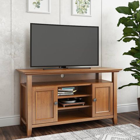 Simpli Home Amherst Solid Wood 54 Inch Wide Transitional Tv Media Stand ... inside Amherst 54 Inch Wide Solid Wood Transitional Tv Stand In Antique White