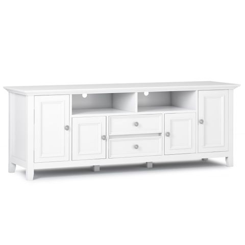 Simpli Home Amherst Solid Wood 72 Inch Wide Transitional Tv Media Stand ... in Amherst 54 Inch Wide Solid Wood Transitional Tv Stand In Antique White