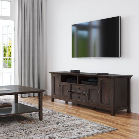 Simpli Home Amherst Solid Wood 72 Inch Wide Tv Media Stand For Tvs Up ... pertaining to Maximizing your TV viewing experience with thoughtful furniture design