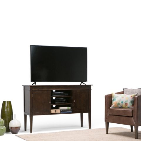 Simpli Home Carlton Wood 54" Transitional Tv Media Stand In Brown ... intended for Carlton Tv Media Stand