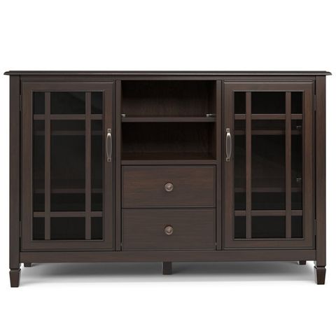 Simpli Home Connaught Solid Wood Tall Tv Stand In Dark Chestnut Brown ... in Exploring the aesthetic and functional benefits of dark chestnut brown finishes