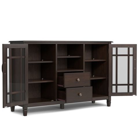 Simpli Home Connaught Solid Wood Tall Tv Stand In Dark Chestnut Brown ... within Exploring the aesthetic and functional benefits of dark chestnut brown finishes