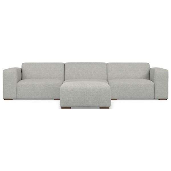 Simpli Home Rex 3-Seater Modular Sofa And Ottoman Set In Tightly Woven ... pertaining to Jasmine 3-Seater Modular Sofa In Performance Fabric, Cloud Gray