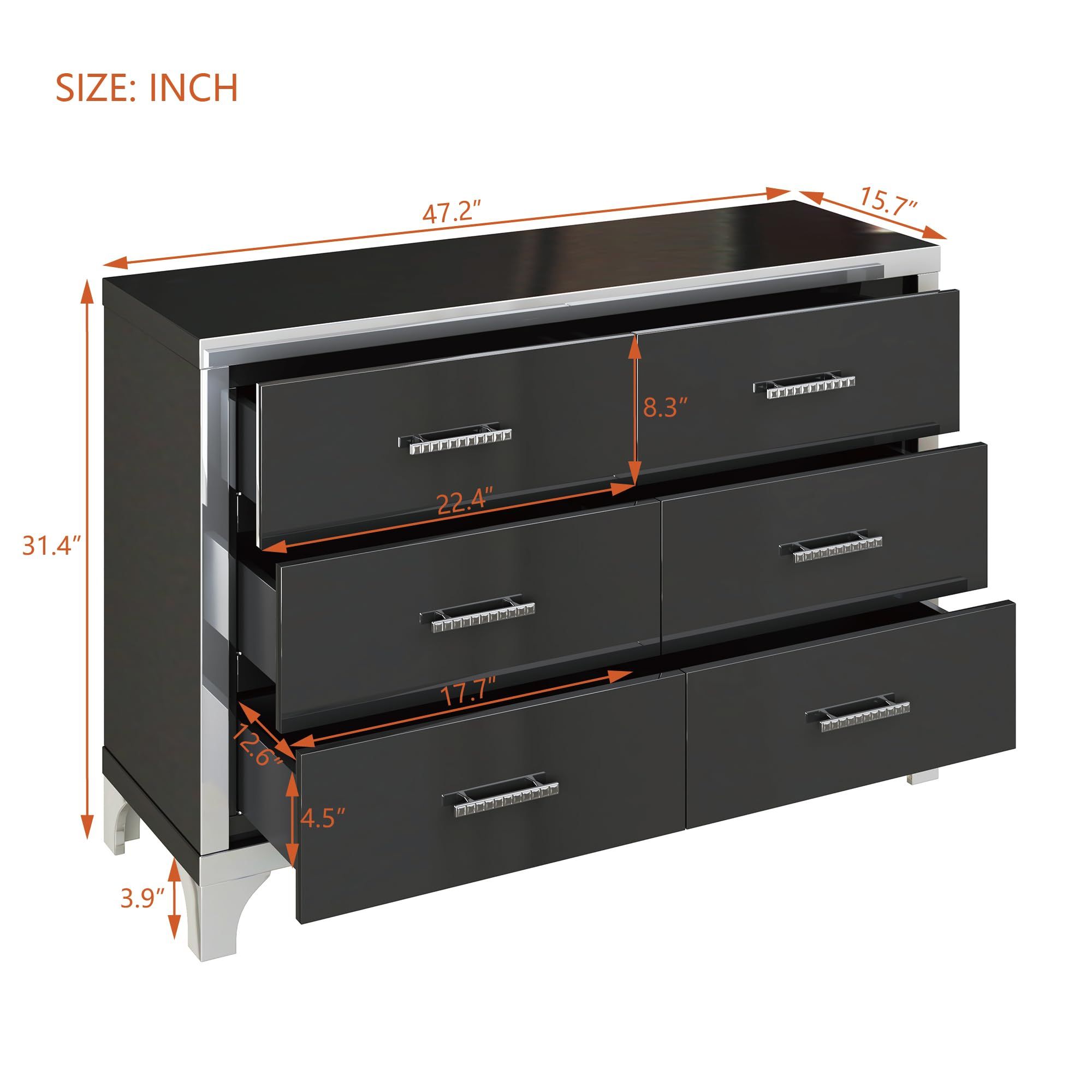 Snapklik.com : Mirrored 6 Drawers Dresser Modern Luxury Chest Of Drawer ... for Exploring the Versatility of the Bailee 60&quot; Black Mirrored Chest