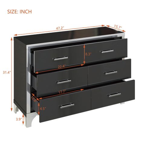 Snapklik.com : Mirrored 6 Drawers Dresser Modern Luxury Chest Of Drawer ... for Exploring the Versatility of the Bailee 60" Black Mirrored Chest