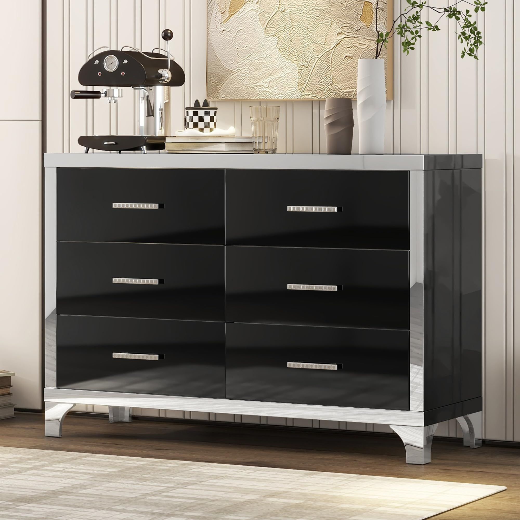 Snapklik.com : Mirrored 6 Drawers Dresser Modern Luxury Chest Of Drawer ... pertaining to Bailee 60&quot; Mirrored 6-Drawer Chest, Black