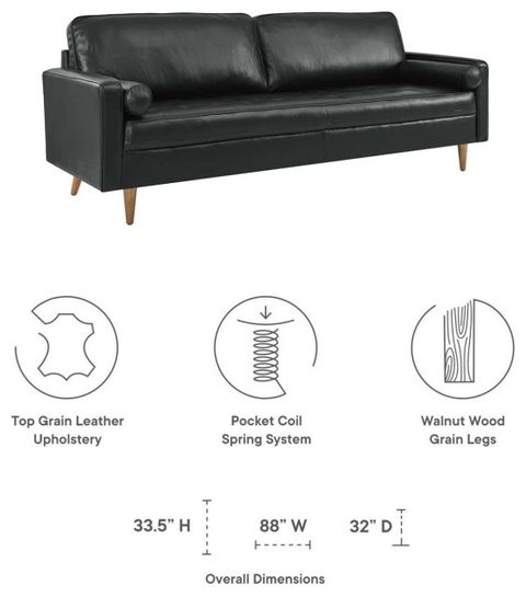 Sofa Couch, Black, Leather, Mid Century Lounge - Midcentury - Sofas ... in How to Incorporate a Statement Black Leather Couch into Your Contemporary Living Space
