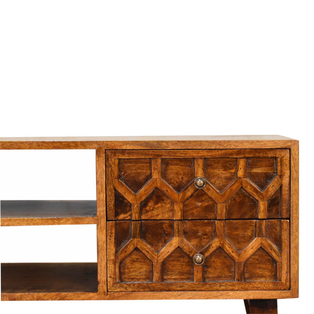 Solid Mango Wood Chestnut Finished 4 Drawer Amouri Media Unit - Mango ... regarding Media Unit Elevated Chestnut Solid Mango Wood Artisan Furniture