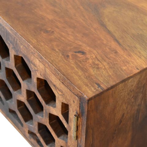 Solid Mango Wood Chestnut Finished Honeycomb Patterned Media Unit ... with Elevated Chestnut Mango Wood Media Units Crafting Your Perfect Living Space