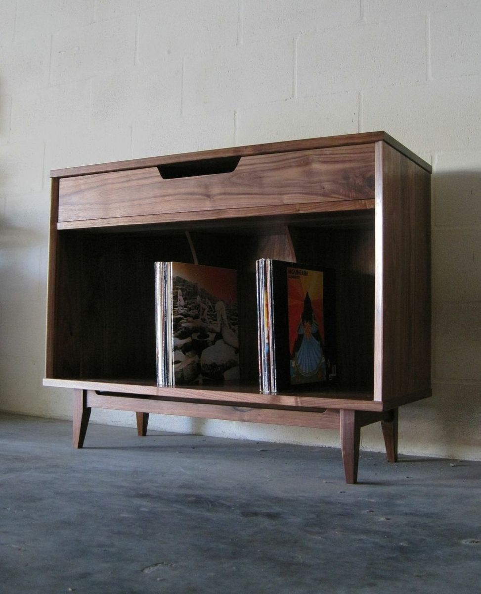 Solid Walnut Record Cabinet | Vinyl Record Furniture, Record Storage ... regarding Kurtis 67&quot; Tv And Vinyl Record Stand, Walnut