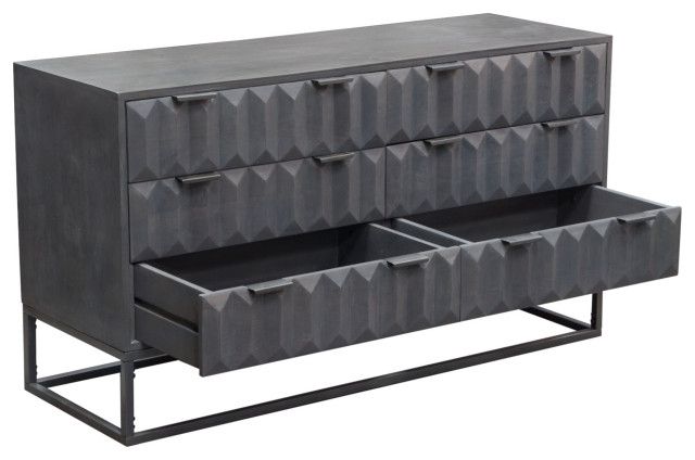 Spectrum 6-Drawer Solid Mango Wood Dresser, Smoke Gray, Gun Metal ... pertaining to Spectrum 6-Drawer Solid Mango Wood Dresser, Smoke Gray, Gun Metal Finished Legs