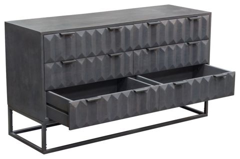 Spectrum 6-Drawer Solid Mango Wood Dresser, Smoke Gray, Gun Metal ... pertaining to Spectrum 6-Drawer Solid Mango Wood Dresser, Smoke Gray, Gun Metal Finished Legs