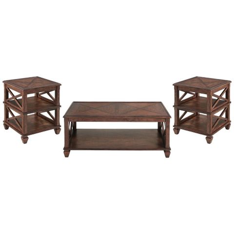 Stockbridge Solid Wood Set Coffee Table And Two 2-Shelf End Tables In ... pertaining to Stockbridge 36"L Wood Sofa/Tv Console, Drawer
