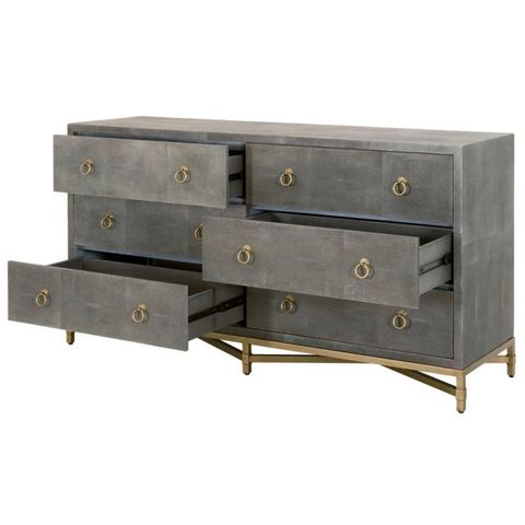 Strand Faux Shagreen 6-Drawer Double Dresser | Chairish in The Enduring Appeal of the Sonia Shagreen 6-Drawer Double Dresser