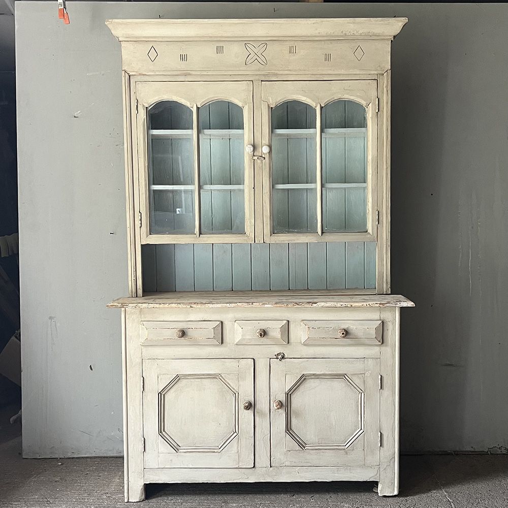 Tall Glazed Pine Dresser In Off-White &amp; Blue - Furniture - Folk Art Of ... within Beyond the Beach White Ireland Dressers That Adapt to Any Style