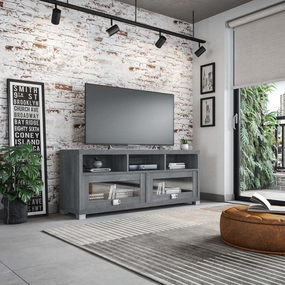 Techni Mobili 57.25 In. Gray Wood Tv Stand Fits Tvs Up To 65 In. With ... in Techni Mobili Gray Driftwood Tv Stand