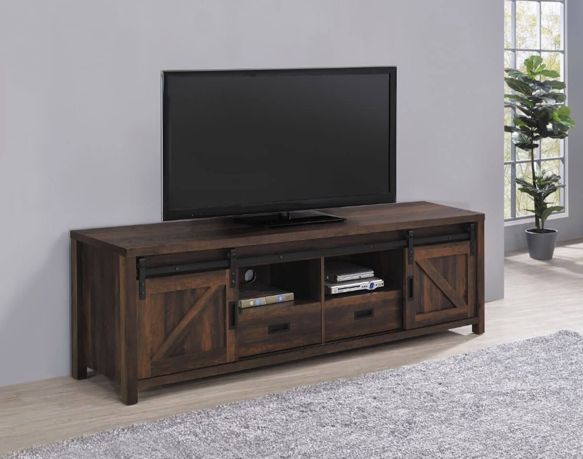 Top 5 Tv Stands With Storage For A Clutter-Free Living Room for Sedona 2-Door Engineered Wood 60&quot; Tv Stand Dark Pine