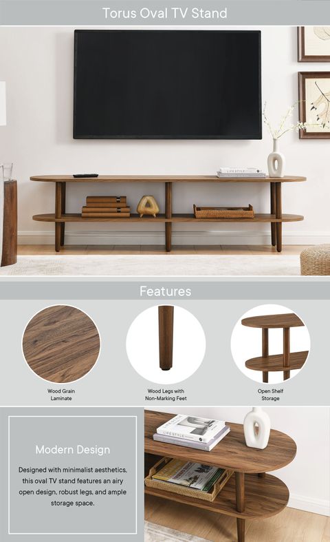 Torus Oval Wood Tv Stand inside Torus Oval Wood Tv Stand, Walnut