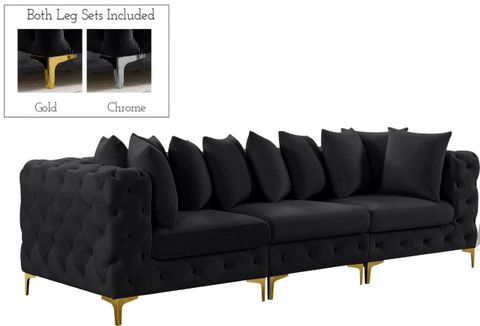 Tremblay Velvet 3 Piece Modular Sofa In Black By Meridian | 1Stopbedrooms throughout Your Guide to Maximizing Space with the Alina Modular Sofa System