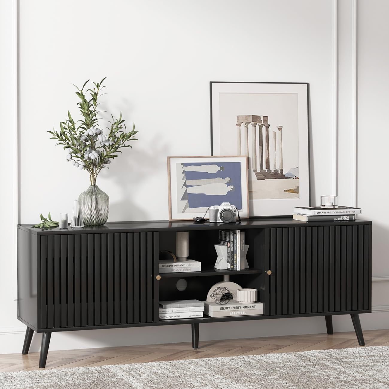 Tv Stand For Up To 70 Inch Tv, Modern Entertainment Center With Storage ... pertaining to The Art of Styling a Silver Jaymes Console Table for Modern Living