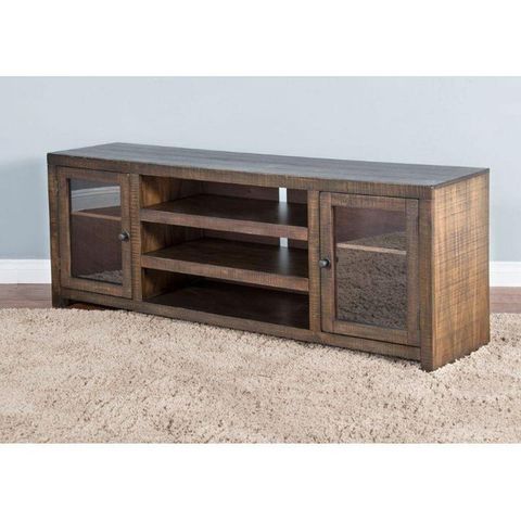 Tv Stand Media Console Storage Cabinet Glass Doors Rustic Wood | Chairish throughout Design Tips for Styling Your Winfield 60" 2-door TV Stand