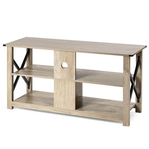 Tv Stand Modern Farmhouse With Open Shelves For Tv's Up To 55" with regard to Beyond the Basics: Mastering Glass Doors and Open Shelf Integration in Contemporary Spaces