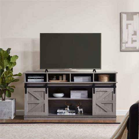 Tv Stand Sliding Barn Door Modern&Farmhouse Wood Entertainment Center ... with regard to Understanding the Appeal of Glass Inserts in Modern Farmhouse Entertainment Centers