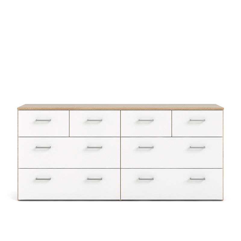 Tvilum Space Low Profile 8 Drawer Double Dresser In Oak Structure &amp; White inside Exploring traditional and modern oak 8 drawer double dresser styles