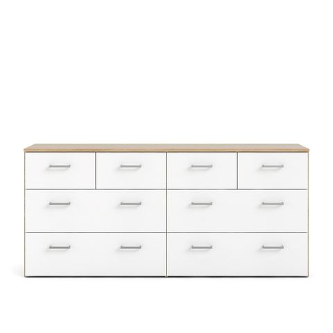 Tvilum Space Low Profile 8 Drawer Double Dresser In Oak Structure & White inside Exploring traditional and modern oak 8 drawer double dresser styles