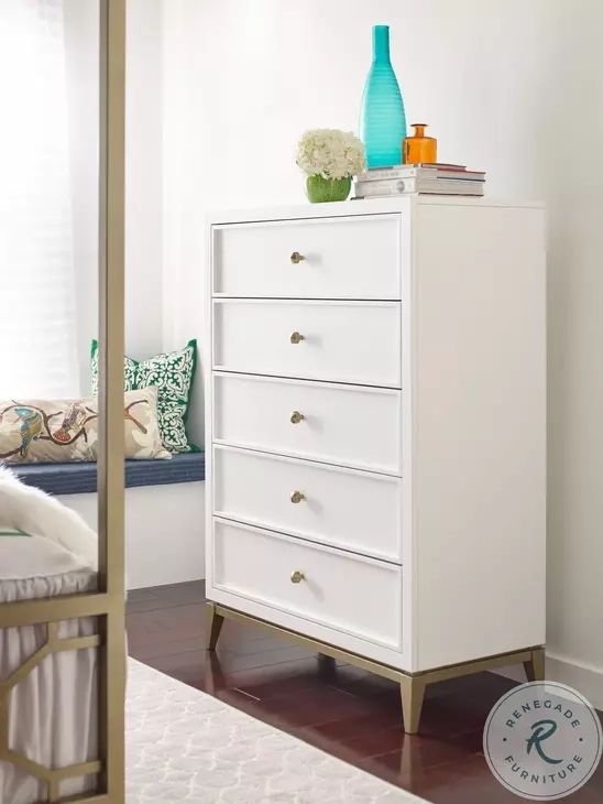 Uptown White And Gold Drawer Chest From Racheal Ray Home | Coleman ... regarding Chelsea By Rachael Ray Drawer Chest
