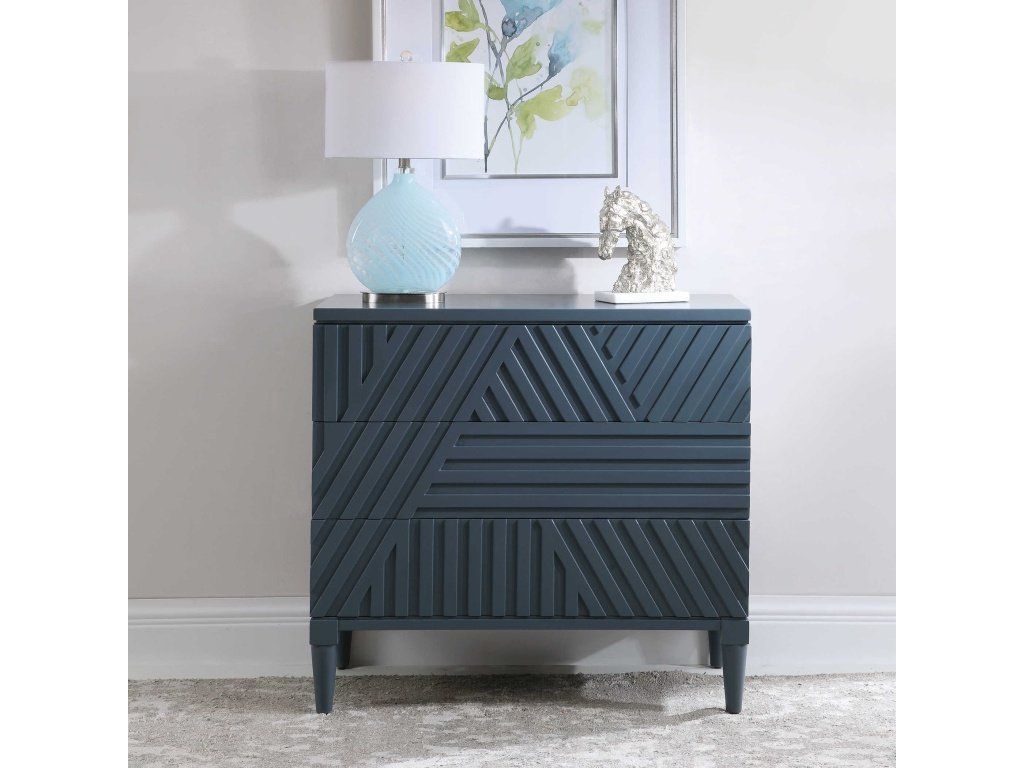 Uttermost Colby 3 Drawer Chest, Blue Furniture Bedroom Chests &amp; Dressers within Making the Uttermost Colby Blue Drawer Chest Work in Your Space