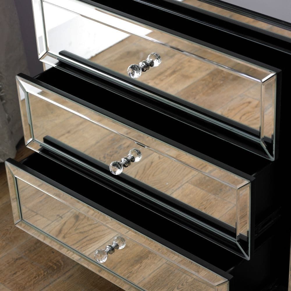 Valencia Mirrored 6 Drawer Chest | Happy Beds throughout Exploring the Versatility of the Bailee 60&quot; Black Mirrored Chest