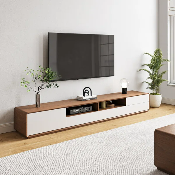 Velan Modern Walnut Wood Media Console Tv Stand With 2 Drawers For Tvs ... with regard to Beaumont Lane Modern Wood Entertainment Console For Tvs Up To 69&quot; In Brown