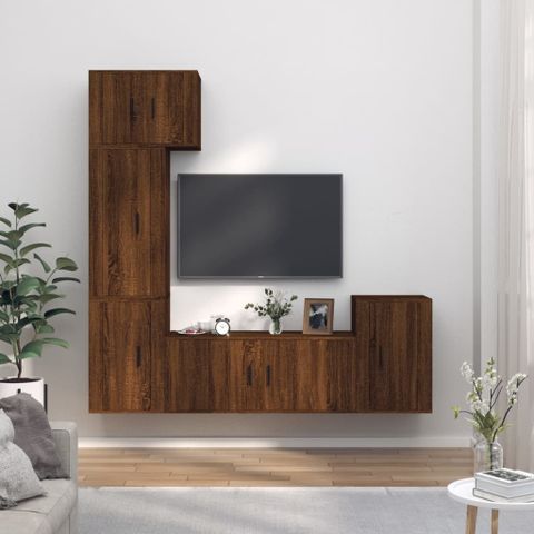 Vidaxl 5 Piece Tv Cabinet Set Brown Oak Engineered Wood - Wood Factory ... with Beyond the Box Enhancing Your Living Space with the vidaXL Acacia TV Cabinet