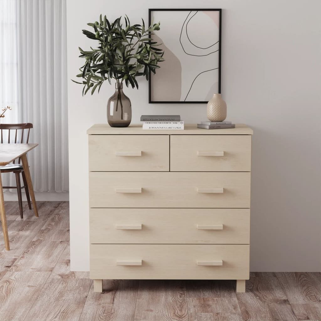 Vidaxl Hamar Solid Pine Wood Sideboard Buffet Console With 5 Drawers ... regarding Exploring the Aesthetic Appeal of Pine Wood in Modern Kitchen Interiors