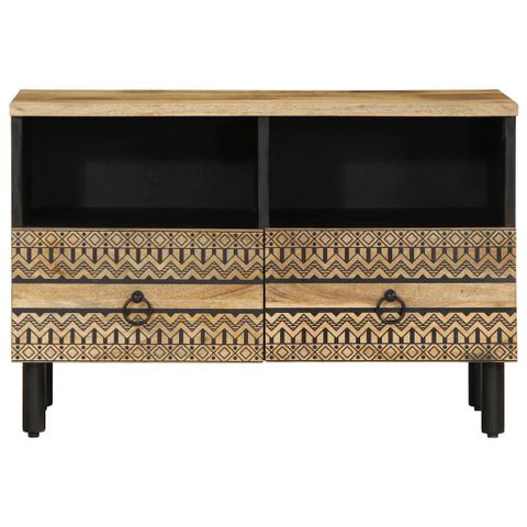 Vidaxl Tv Cabinet Black Solid Rough Mango Wood Medium Tv Cabinet | Wayfair with regard to Creating Visual Balance with Medium-Sized Entertainment Centers