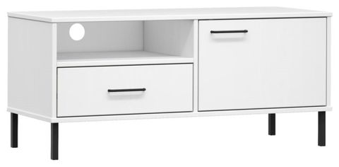 Vidaxl Tv Cabinet With Metal Legs White Solid Wood Pine Oslo ... intended for Creating Balance in Room Layout with Strategic Media Furniture Placement