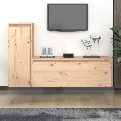 Vidaxl Tv Cabinets 2 Pcs Solid Wood Pine - Wood Factory Furniture throughout Vidaxl Tv Stand Tv Unit With Storage Media Unit Hamar White Solid Wood Pine