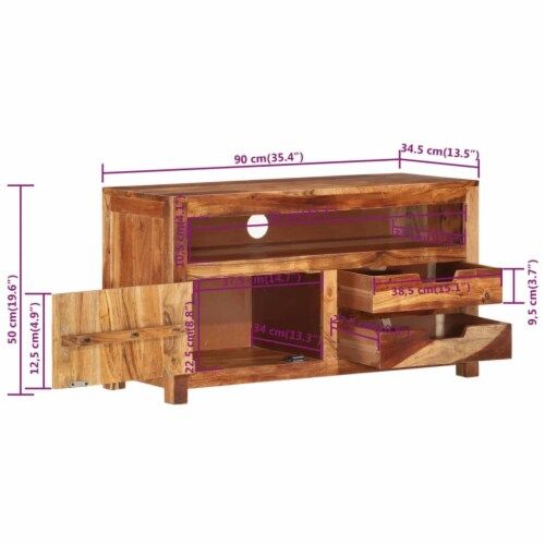 Vidaxl Tv Stand 35.4 X13.6 X19.7 Solid Wood Acacia, 35.4&quot;X13.6&quot;X19.7 ... inside Vidaxl Tv Cabinet Honey Touch Finish Solid Acacia Wood