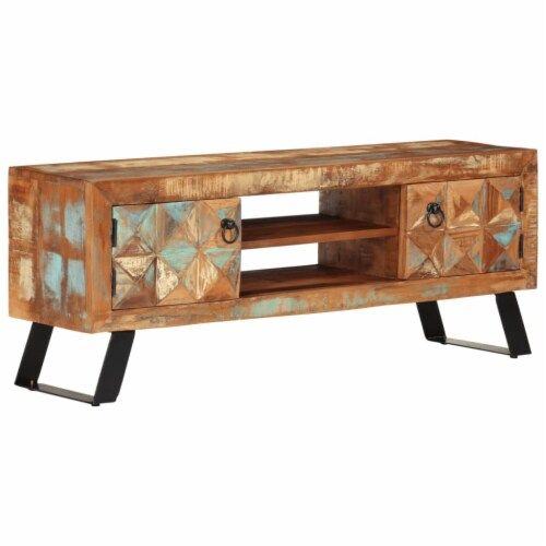 Vidaxl Tv Stand 44.1 X11.8 X17.7 Solid Wood Reclaimed, 44.1 &quot;X11.8 &quot;X17 ... inside The Art of Crafting Functional Storage Solutions with Reclaimed Materials