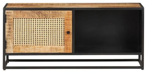 Vidaxl Tv Stand Tv Unit Sideboard Cupboard Rough Mango Wood And Natural ... for Vidaxl Tv Cabinet Black And Natural Wood Rough Mango Wood, Steel, Iron