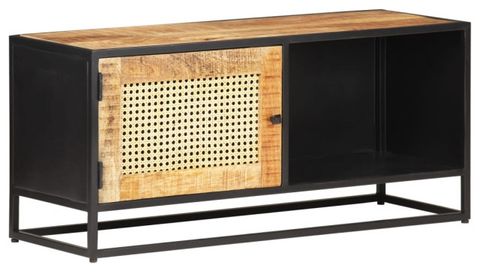 Vidaxl Tv Stand Tv Unit Sideboard Cupboard Rough Mango Wood And Natural ... for Vidaxl Tv Cabinet Black And Natural Wood Rough Mango Wood, Steel, Iron
