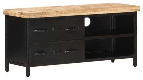 Vidaxl Tv Stand Tv Unit Sideboard Tv Console Media Cabinet Rough Mango ... with regard to Vidaxl Tv Cabinet Black And Natural Wood Rough Mango Wood, Steel, Iron