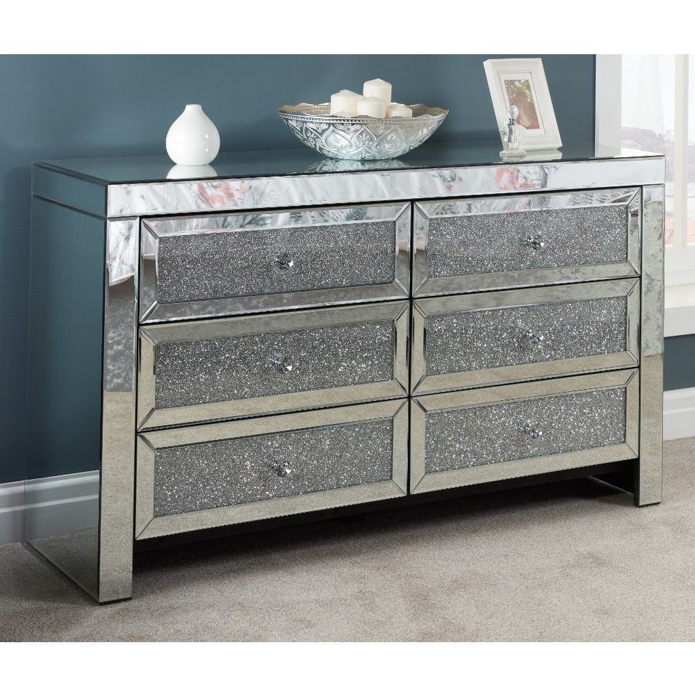 Vienna Mirrored 6 Drawer Chest regarding Exploring the Versatility of the Bailee 60&quot; Black Mirrored Chest