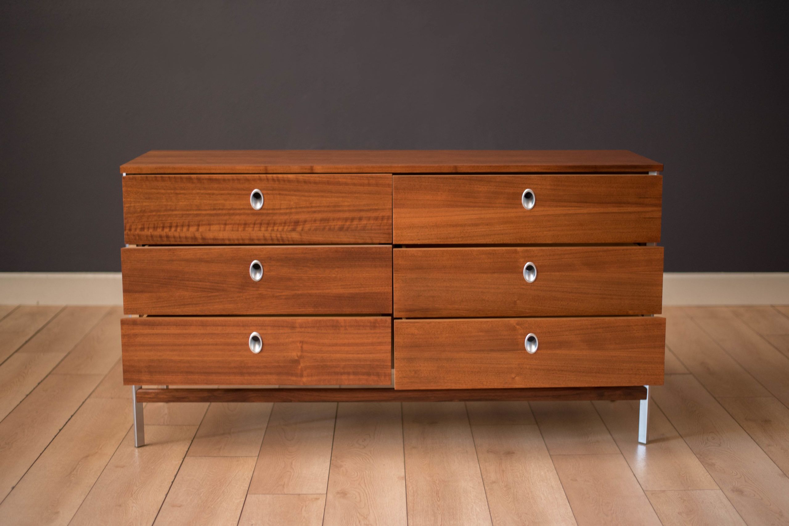 Vintage California Modern Walnut And Aluminum Six Drawer Dresser - Mid ... throughout How to Style Your Living Space with Classic Wooden Pieces