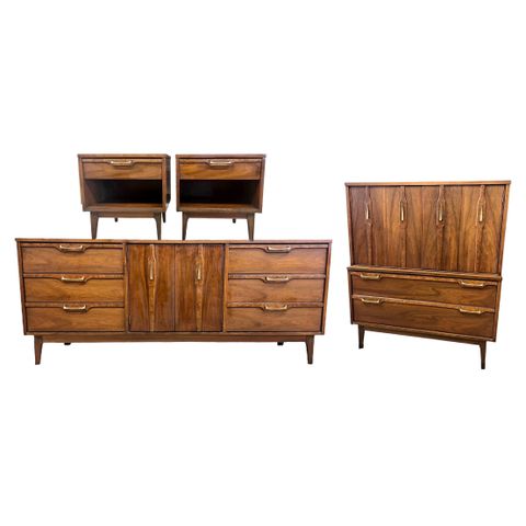 Vintage Mid Century Modern Dresser Set Dovetail Drawers Solid Walnut ... pertaining to Dann Foley Six Drawer Dresser Walnut Wood Veneer