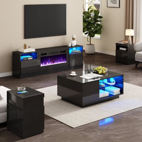 Wade Logan® Bhhatu 4 - Piece High Gloss Living Room Table Set,Included ... throughout The LIDO 4 TV Set Black/Black Gloss Connecting Your Home Entertainment Experience